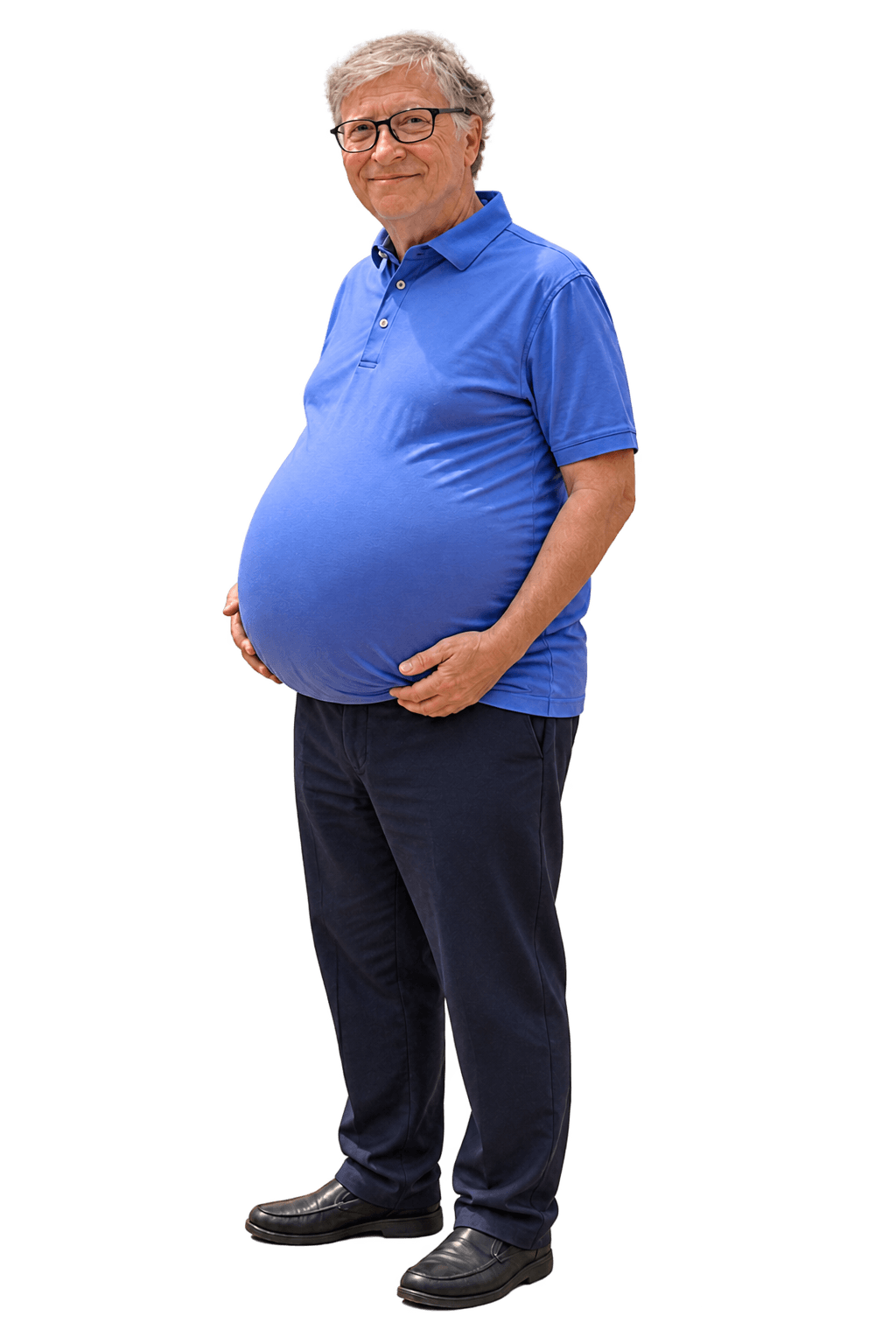 Parody of pregnant Bill Gates in a blue polo